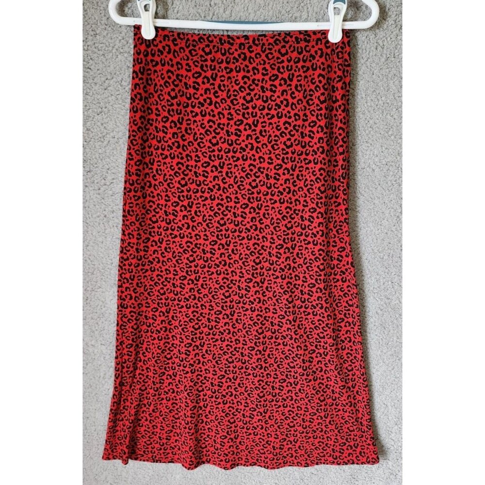 VTG Toska Women's Elastic Waist Pull On Flare Midi Skirt Red Animal Print Size L